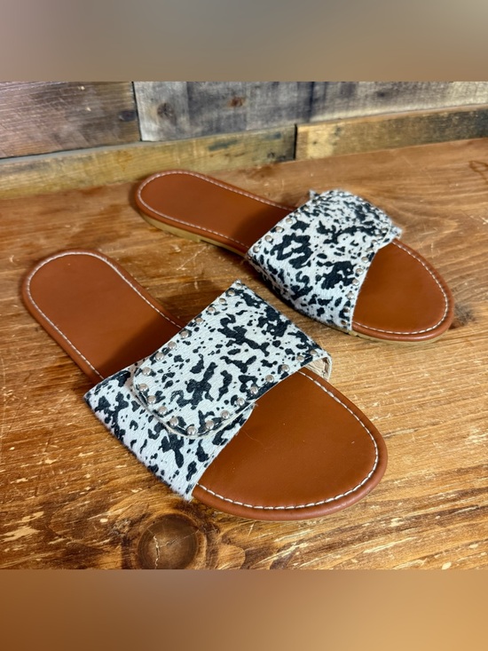 Shoes - Cowhide Slide Sandals with Adjustable Velcro Strap. Fit like a 10/11.